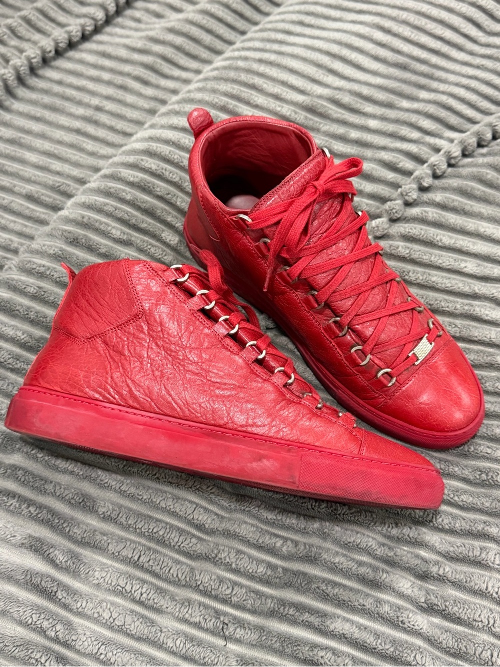 100% Authentic Balenciaga Red Arenas Leather High-Top Sneakers